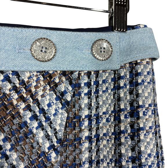 Zara Tweed Skirt Split Front Button Accent Coquette Cute Blue Mini Romantic - S - Picture 3 of 5
